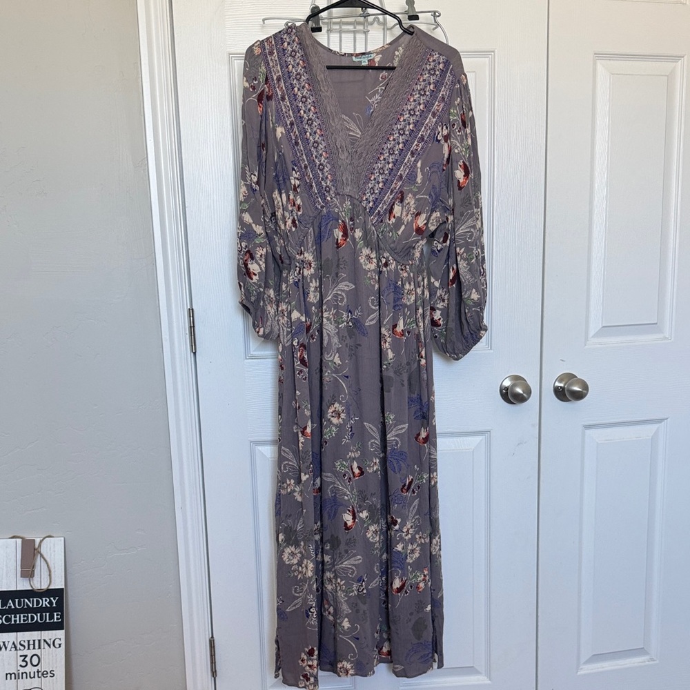 Nostalgia Purple Floral Long Sleeve Dress